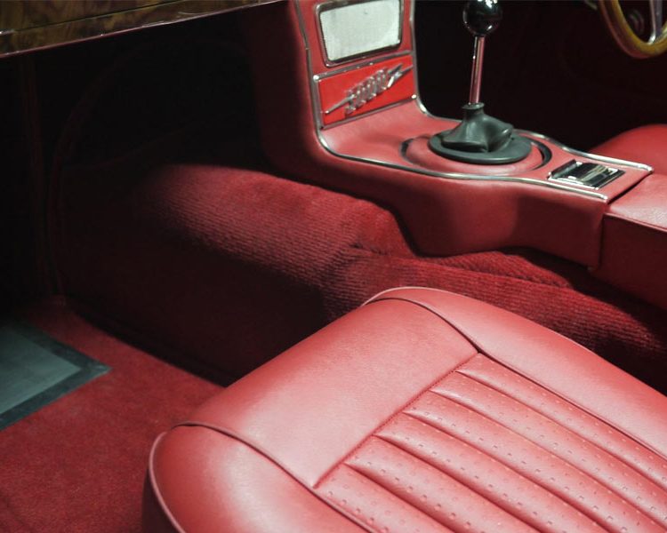 Austin Healey BJ8 trimmed with Cherry Red Vinyl Centre Console Area, Front Seats and Armrest with Red Karvel Carpet
