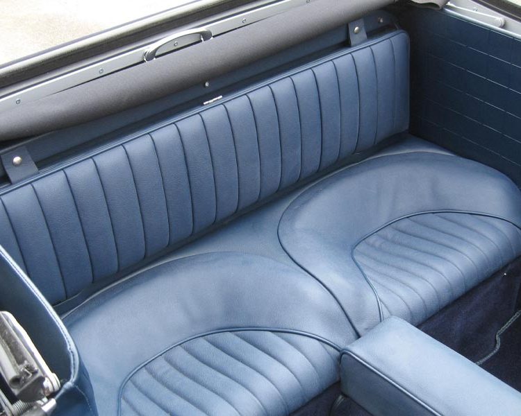 Austin Healey BJ8 trimmed with AH Blue Vinyl Panels and LeatherFaced Rear Seats