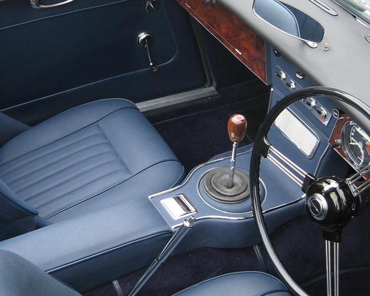 Austin Healey BJ8 trimmed with AH Blue Vinyl Panels and LeatherFaced Front Seats with Dark Blue Wool Carpet