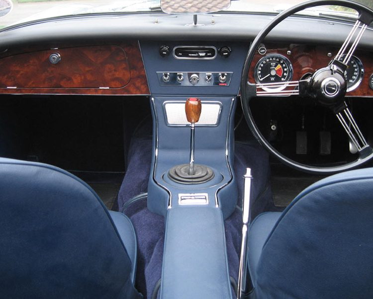 Austin Healey BJ8 trimmed with AH Blue Vinyl Centre Console and LeatherFaced Front Seats with Dark Blue Wool Carpet
