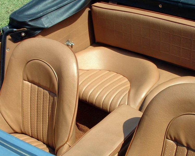 Austin Healey BJ8 trimmed with Cinnamon Vinyl Panels, Seats and Centre Cushion Armrest with New Tan Piping