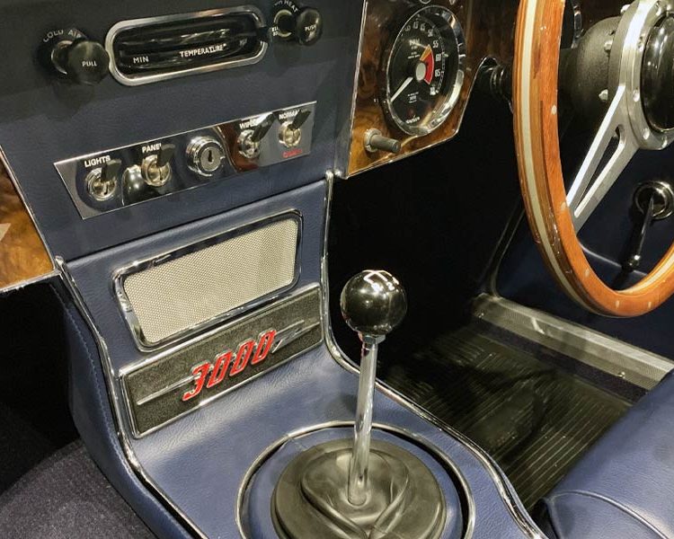 Austin Healey BJ8 trimmed with AH Blue Vinyl Dashboard Facia Panel and Centre Console Area