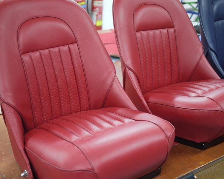Austin Healey BJ8 Front Seats in Cherry Red Vinyl