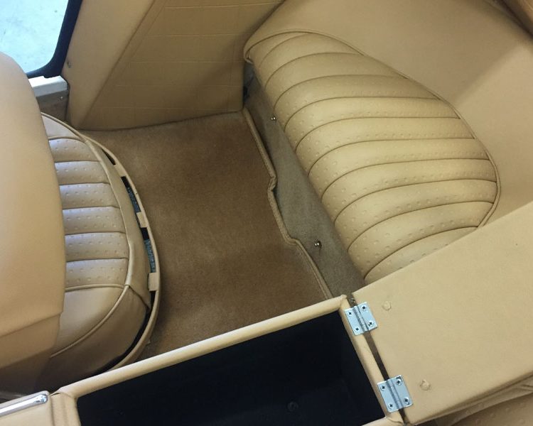 Austin Healey BJ8 (Phase 1) trimmed with Biscuit Light Tan Vinyl Panels, Seats and Armrest with Palomino Wool Carpet