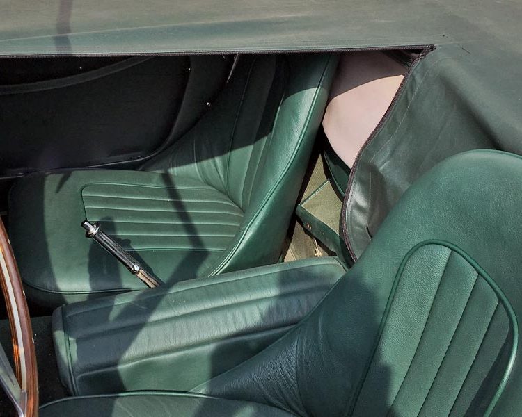 Austin Healey BN1 Tonneau Cover in Dark Green PVC. LeatherFaced Seats and Centre Cushion Armrest in British Racing Green.