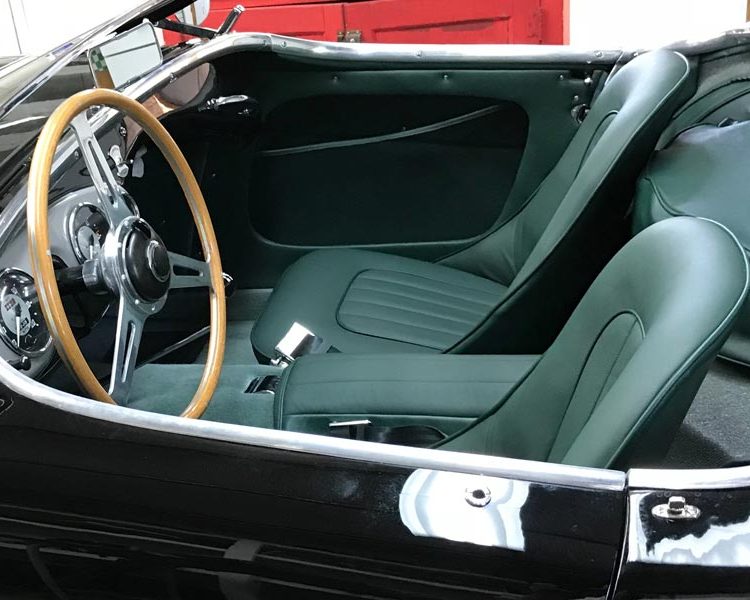 Austin Healey BN1 trimmed with British Racing Green LeatherFaced Front Seats and Centre Cushion Armrest with Suede Green Wool Carpet