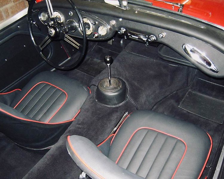 Austin Healey BN4 trimmed with Black Vinyl Panels, Black LeatherFaced Seats with Cherry Red Piping and Black Wool Carpet