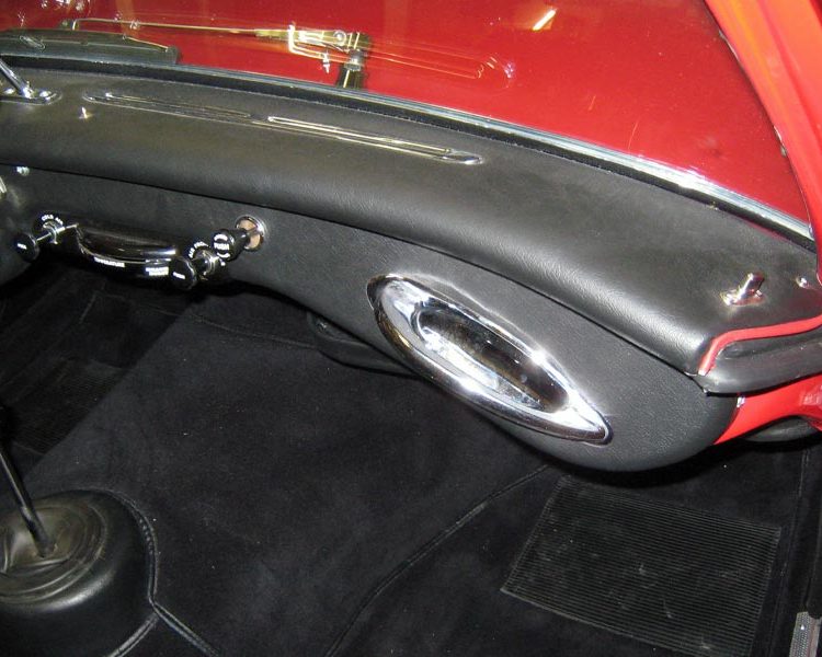 Austin Healey BN4 Dash Top and Dashboard Facia trimmed in Black Vinyl with Cherry Red Piping