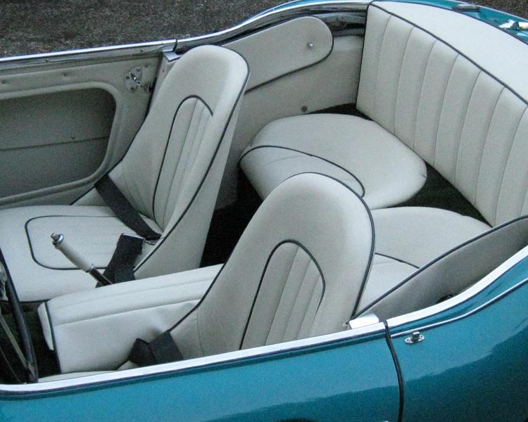 Austin Healey BN4 trimmed with Ivory Vinyl Panels and LeatherFaced Seats with Dark Green Piping and Dark Green Wool Carpet