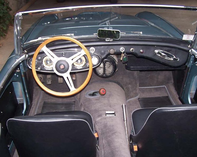 Austin Healey BN4 trimmed with Black Vinyl Panels and Seats with Saville Grey Piping and Dark Grey Nylon Carpet