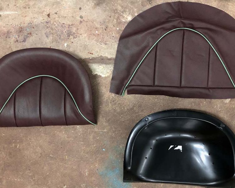 Austin Healey BN4 Rear Seats trimmed in Chestnut Brown Full Leather with Porcelain Green Piping