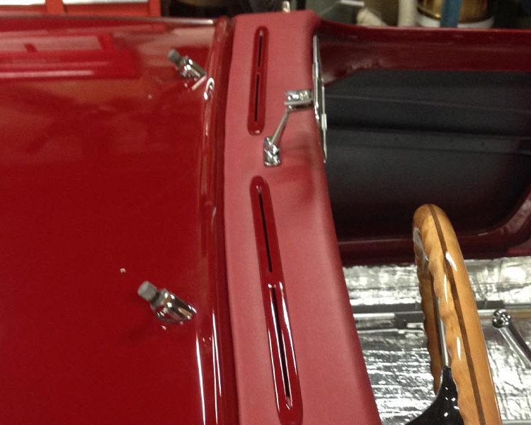 Austin Healey BT7 Dash Top Panel trimmed in Matador Red Vinyl