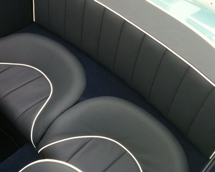 Austin Healey BT7 trimmed with Dark Blue LeatherFaced Rear Seats with White Piping and Dark Blue Wool Carpet