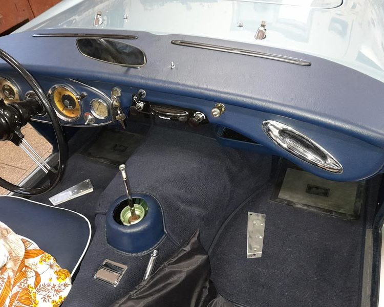Austin Healey BJ7 (3000) fitted with Dark Blue Karvel Carpets, and AH Blue Vinyl Dash Top Panel, and Facia Panel.