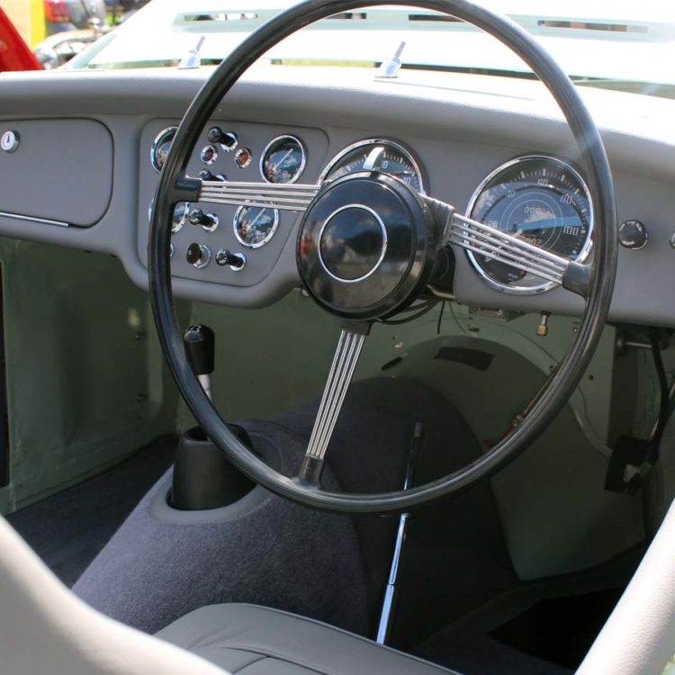 Triumph TR2 fitted with Saville Grey Vinyl Dashboard Facia Panel, and Leather Cappings.