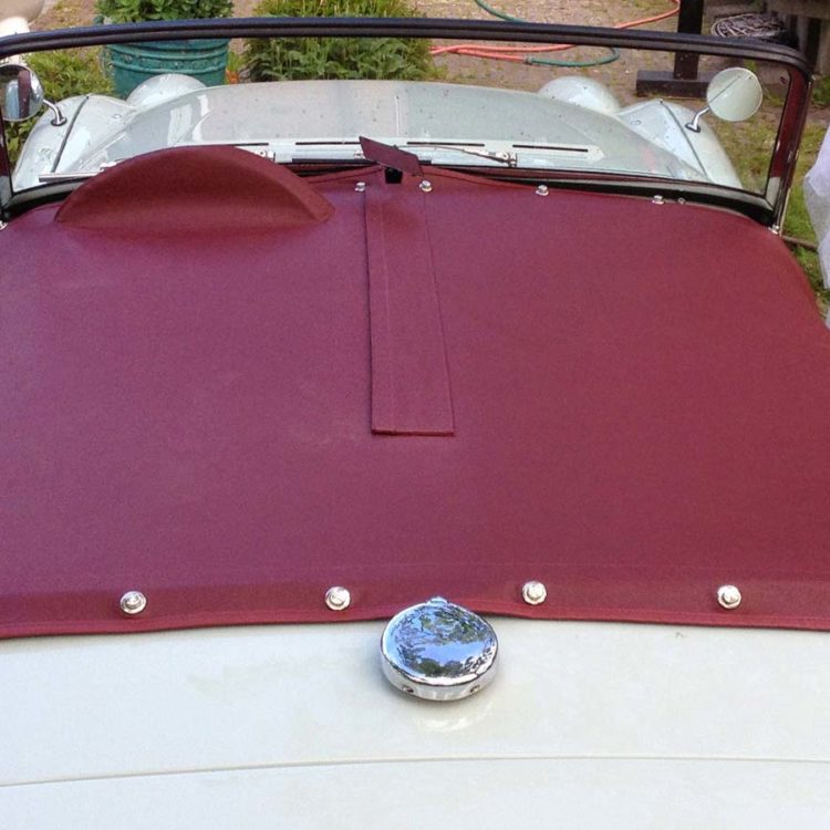 Triumph TR2 fitted with Maroon PVC Everflex Tonneau Cover and Zip Cover.