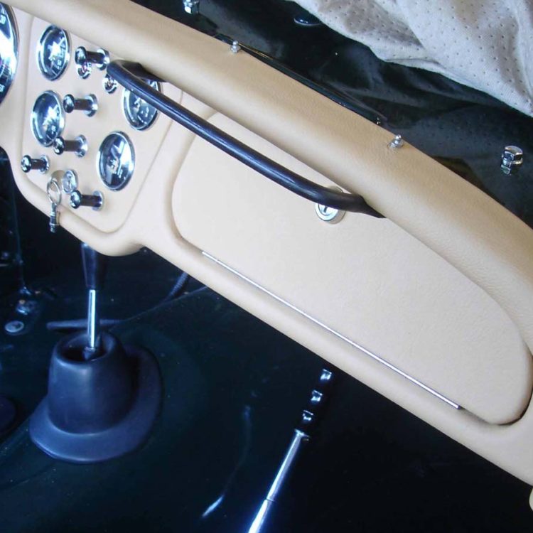 Triumph TR2 fitted with a Biscuit Light Tan Leather Dashtop Scuttle, and Facia Board Cover.