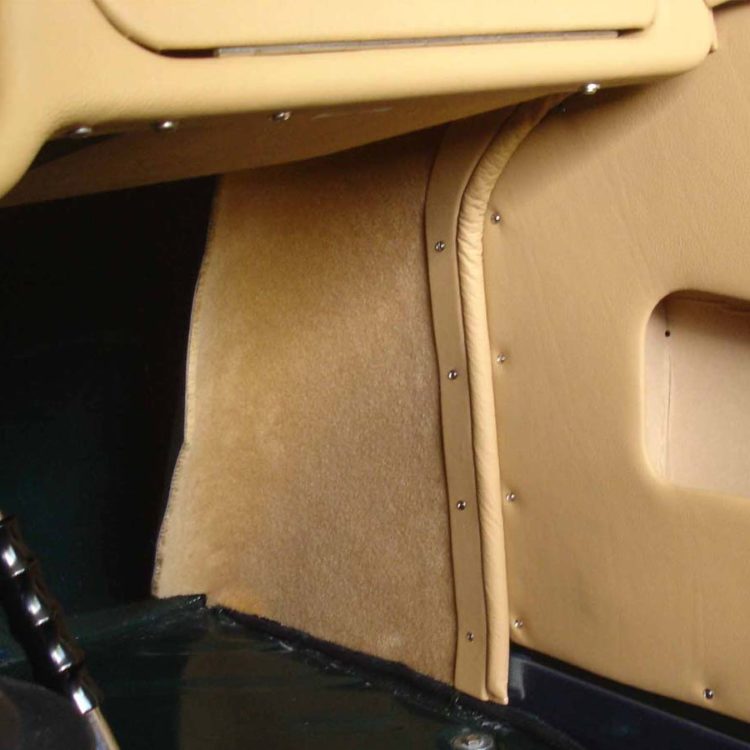 Triumph TR2 fitted with Biscuit Light Tan Leather A Post Hockey Stick Panels, Furflex and Door Panels.
