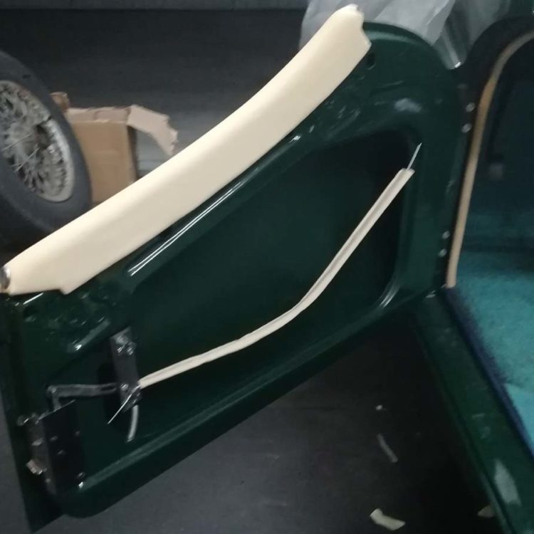 Triumph TR3A/B fitted with Magnolia Leather Door Top Cappings, and Door Pull Sleeve.