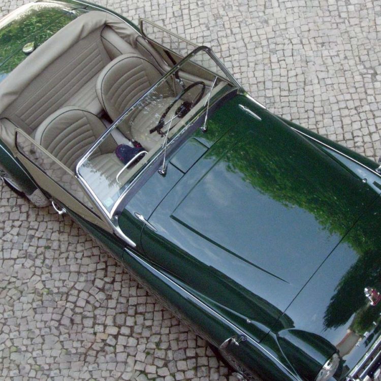 Triumph TR3A fitted with Stone Vinyl Trim Panels, LeatherFaced Front & Rear Seat Covers, and PVC Everflex Hood Frame Cover.