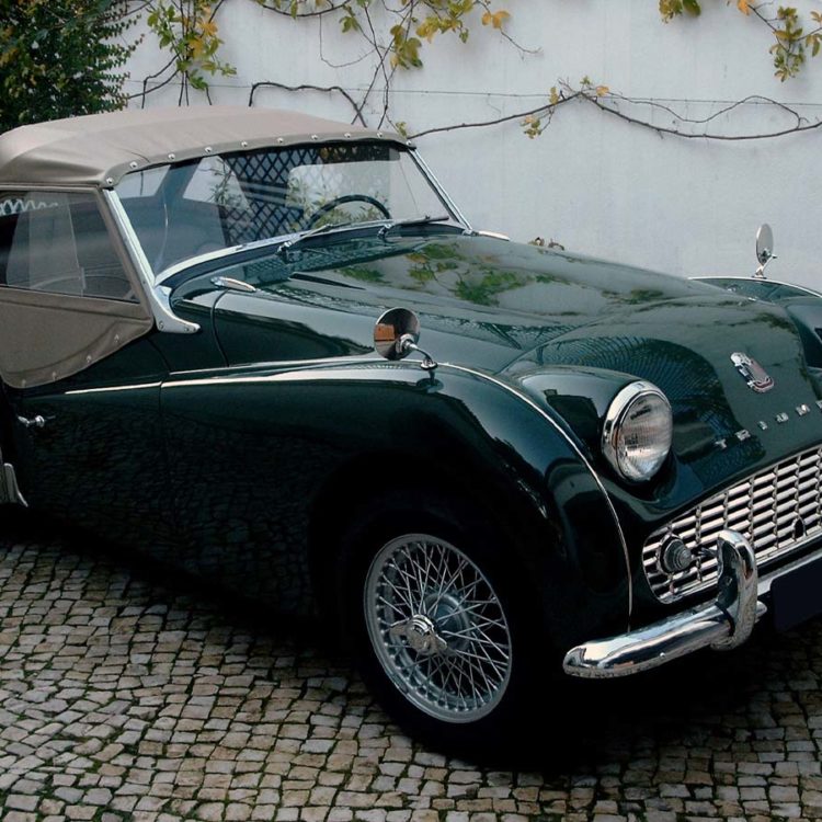 Triumph TR3A fitted with Beige PVC Everflex Soft Top Hood & Sidewindow Screen Covers.