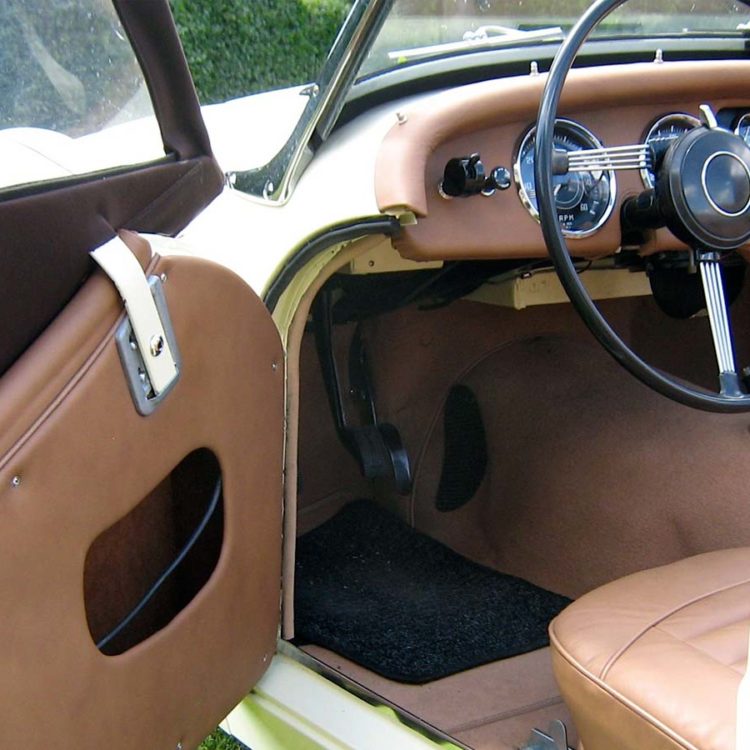 Triumph TR3A/B fitted with Cinnamon Leather Cappings, Door Panels, Front Seat Covers, and a Cinnamon Wool Carpet Set.