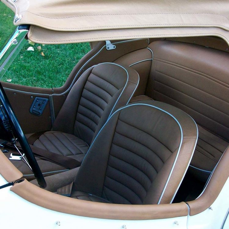 Triumph TR3A fitted with Cinnamon LeatherFaced Front & Rear Seats and Leather Cappings,