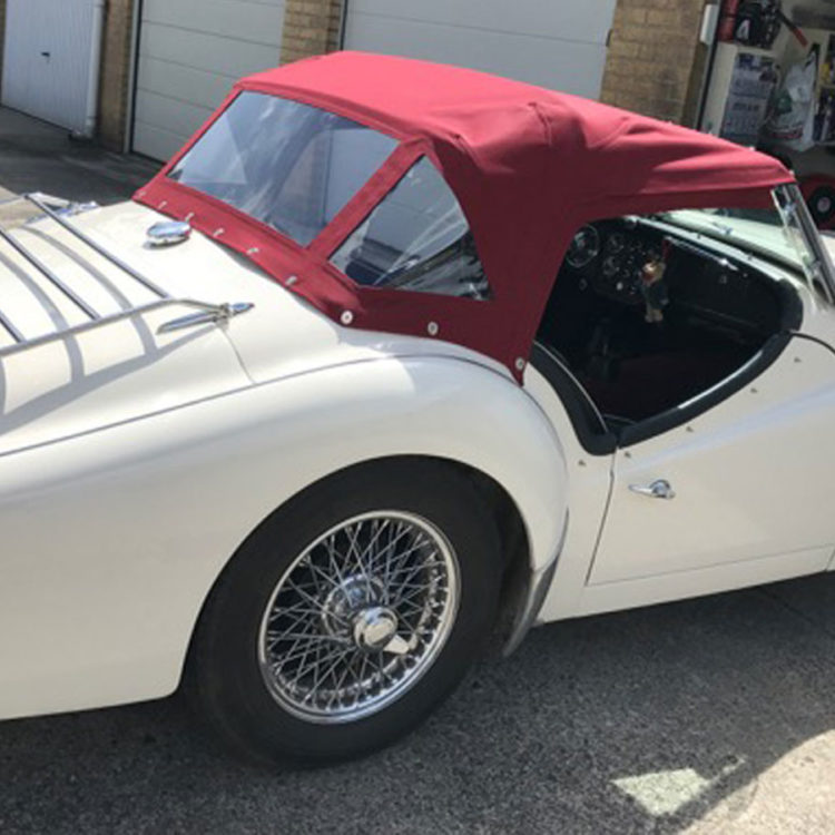 Triumph TR3A/B fitted with Red Deluxe Mohair Canvas Soft Top Convertible Hood.