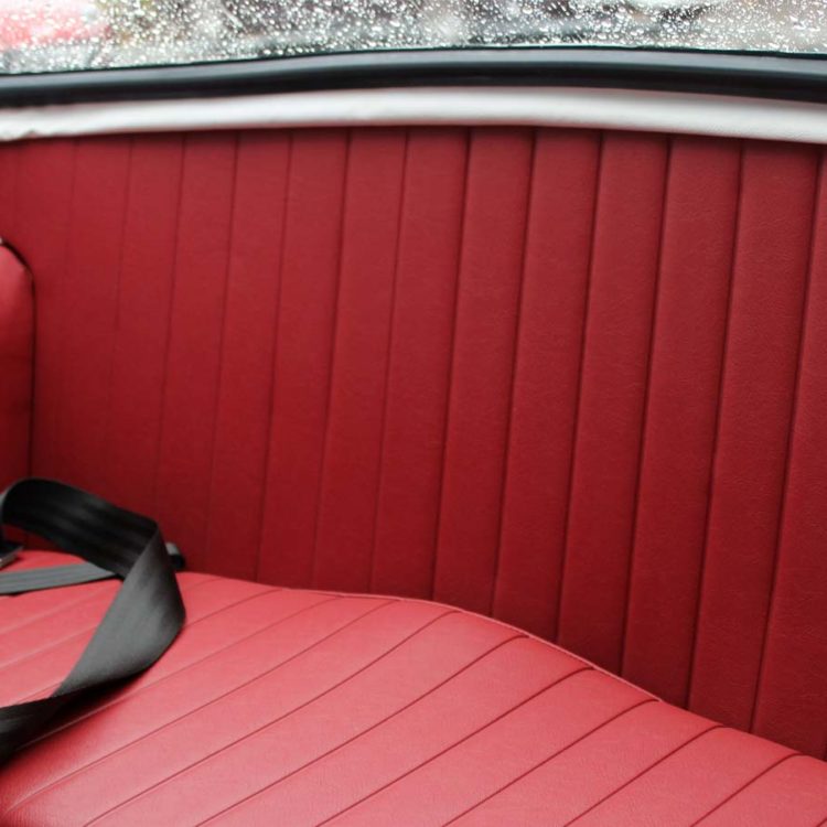 Triumph TR4 fitted with Cherry Red Vinyl Rear Bulkhead Panel, and Rear Seat Cushion Base.
