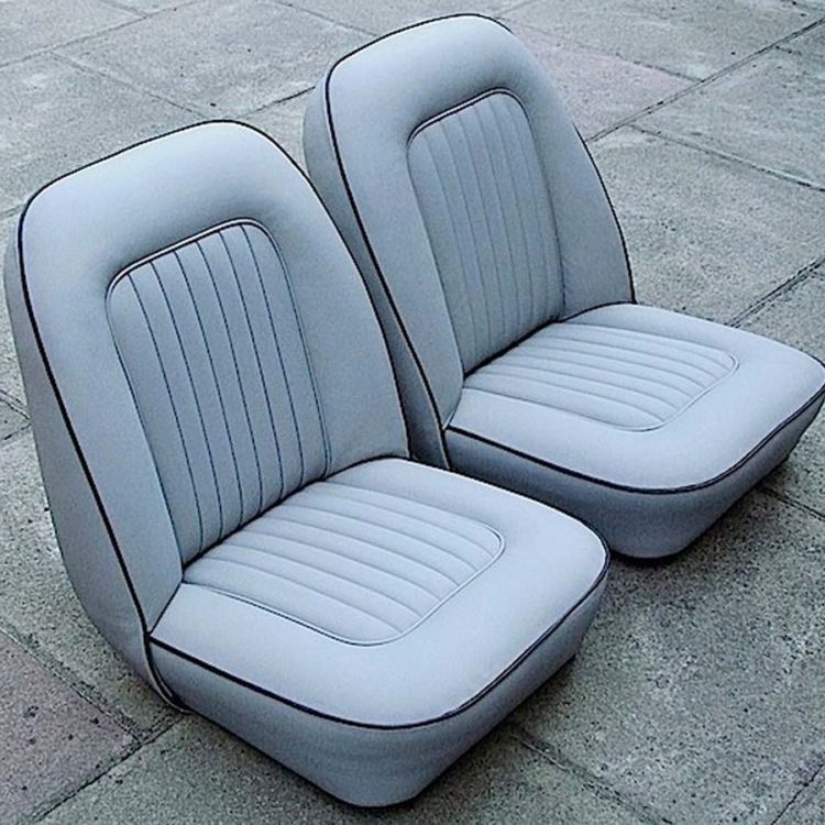 Triumph TR4A Front Seats fully trimmed in Grey Leather.