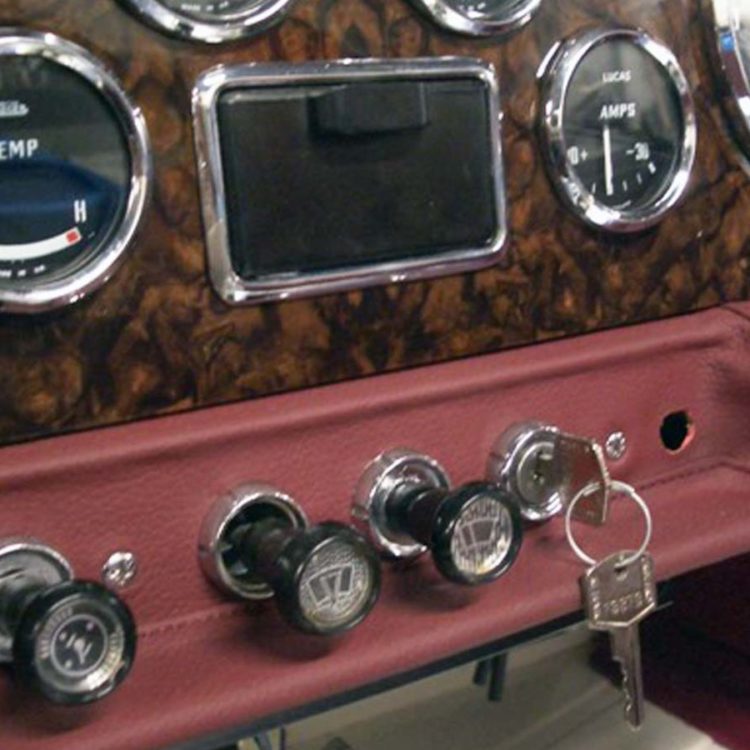 Triumph TR4A fitted with Maroon Leather Switch Plinth Cover Panel.