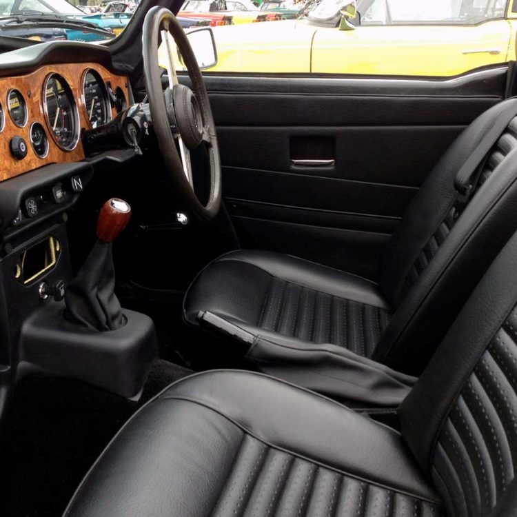 Triumph TR6 fitted with Black "RG" Vinyl Front Seat & Headrest Covers (CF/CR), and Door Panels.