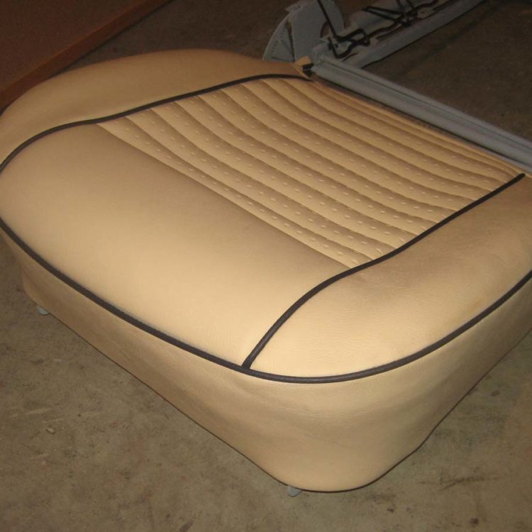 Triumph TR6 Front Seat Cushion Base Cover (Post CC50k+) fully trimmed in Magnolia Vinyl.
