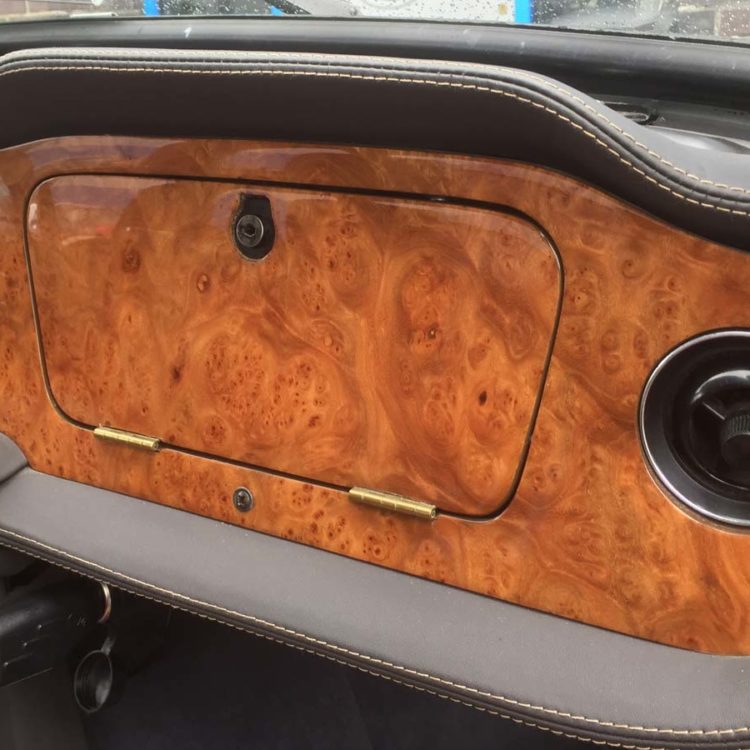 Triumph TR6 fitted with Anthracite Leather Dash Top Crashroll, and Lower Crashpads (with Biscuit Top-Stitching).