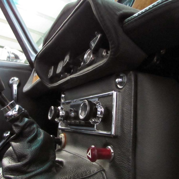 Triumph TR6 fitted with a Black Leather Switch Plinth Panel, Gear Lever Gaitor and Centre Console H Frame Assembly.