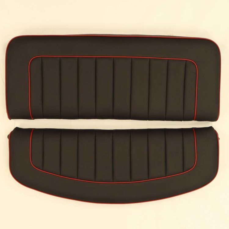 Triumph TR2 & TR3 Rear Seat Cushion & Backrest Units fully trimmed in a Black Leather & Vinyl Covers.