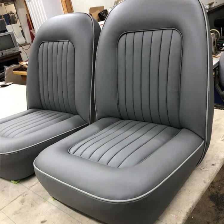 Triumph TR4A Front Seats fully trimmed in Saville Grey Leather.