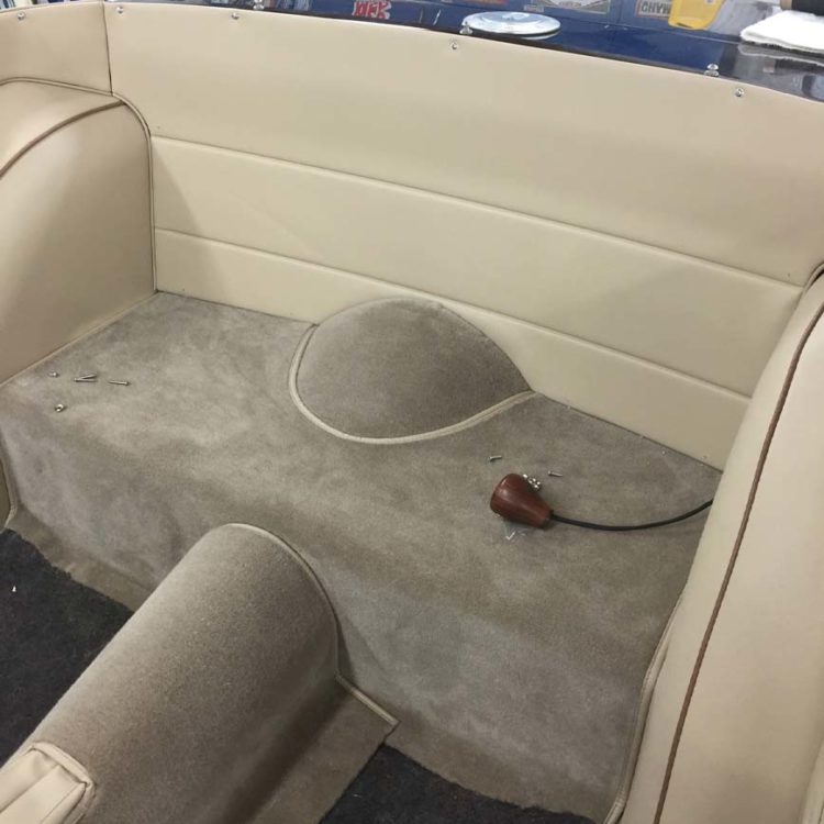 Triumph TR6 fitted with a Fawn Wool Carpet Set, and Light Stone Beige Rear Bulkhead Panels.